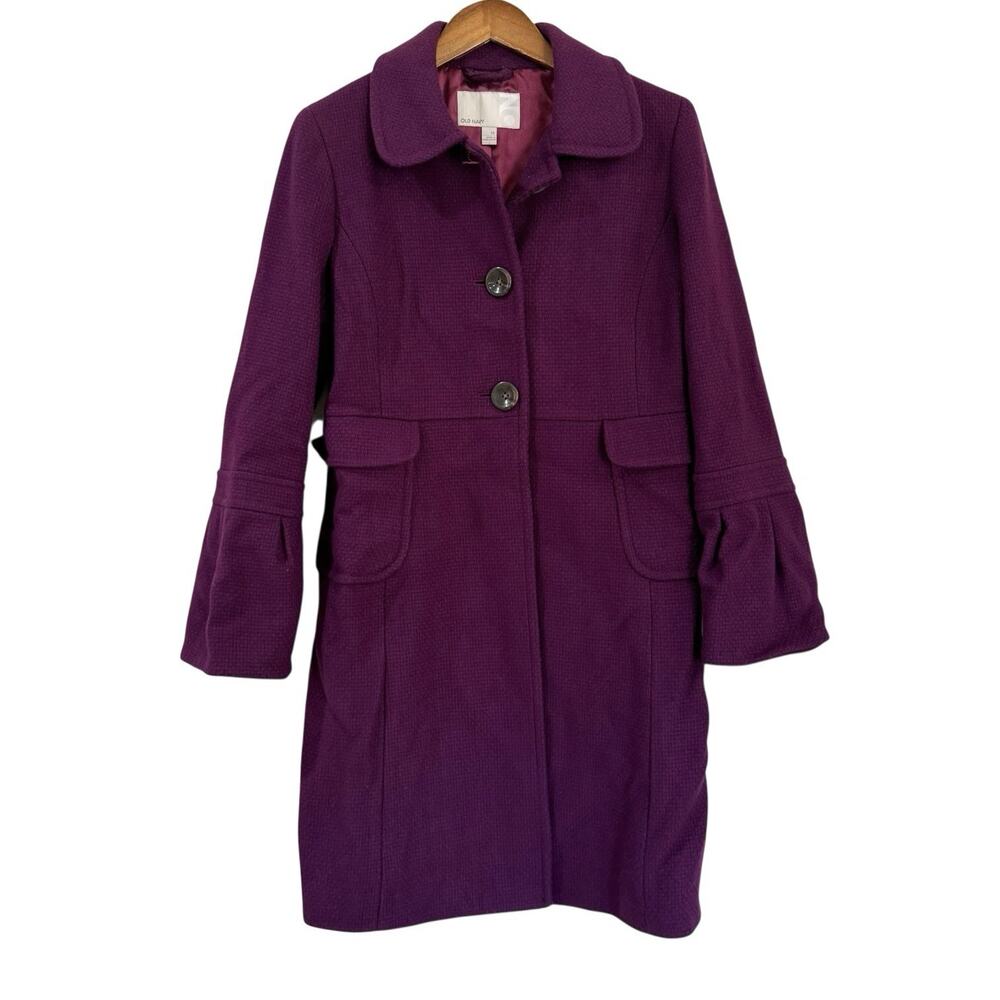 Old Navy Y2K Purple Peacoat Womens Medium Bell Sleeves Pockets Wool Blend Lined